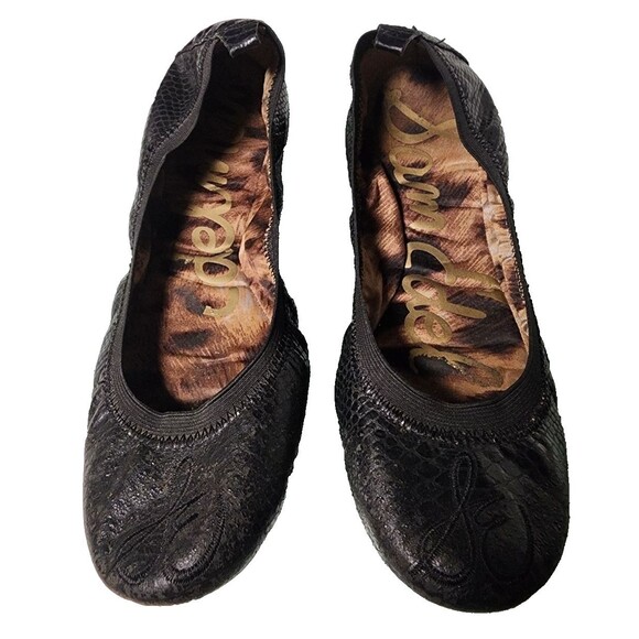 Sam Edelman Snakeskin Leather Cayla Ballet Flats Black Size 6.5 - Picture 2 of 7